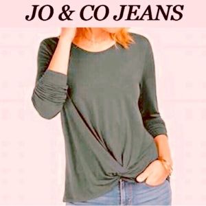 JO & CO JEANS women’s long sleeve twist front top color hedge green size M NWT